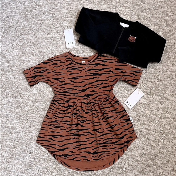 Huxbaby Other - Huxbaby Organic Girls’ Tiger Swirl Dress and Tiger Sweat Jacket—5T